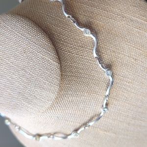 Vintage Danish DYRBERG KERN Brushed Silver & Rhinestone Choker Necklace